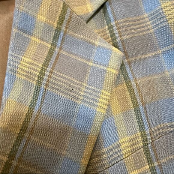 Vintage Gap Blazer Womens Large Blue Yellow Plaid Print Linen 1990s - Picture 9 of 9